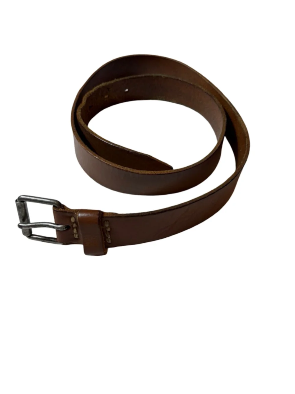 J.Crew Made in Italy Brown Leather Whipstitch Brass Buckle Belt Size 36